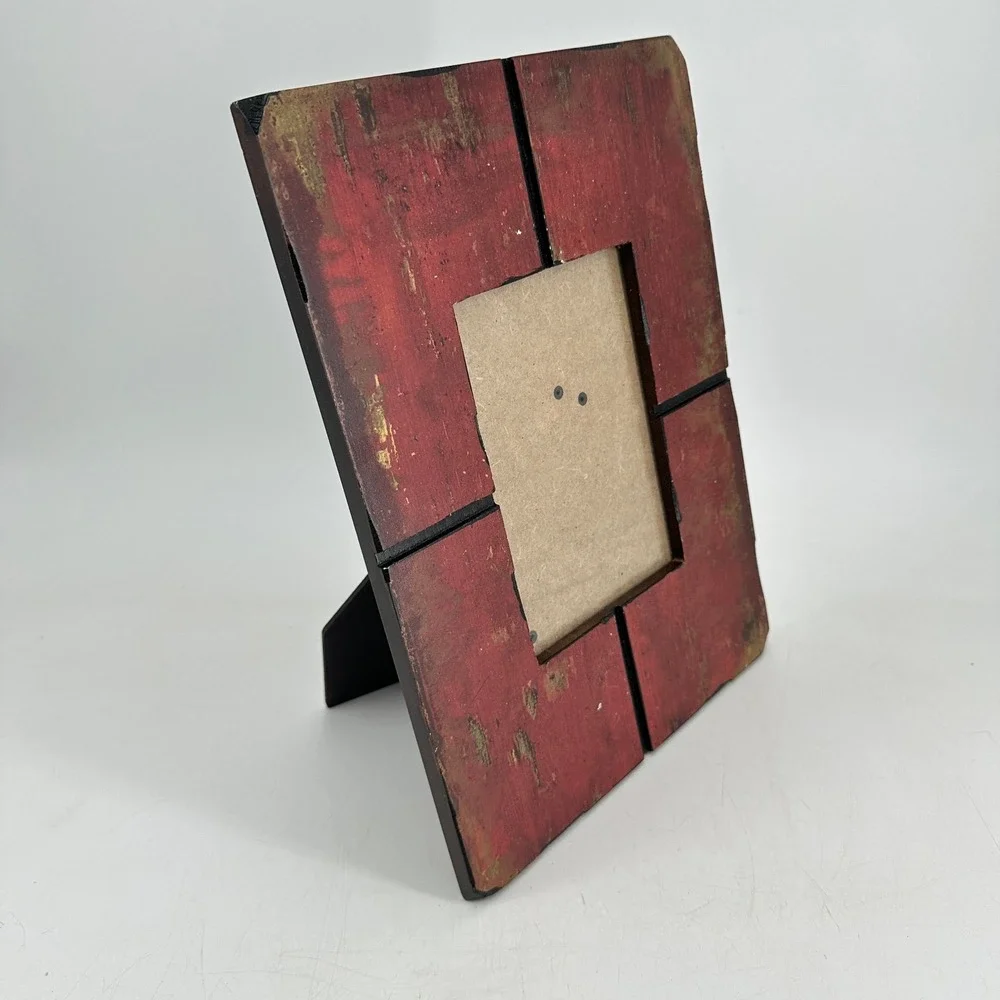 Rustic Distressed Red and Gold Wood Picture Frame Tabletop Wall Mount 4x6 5x7